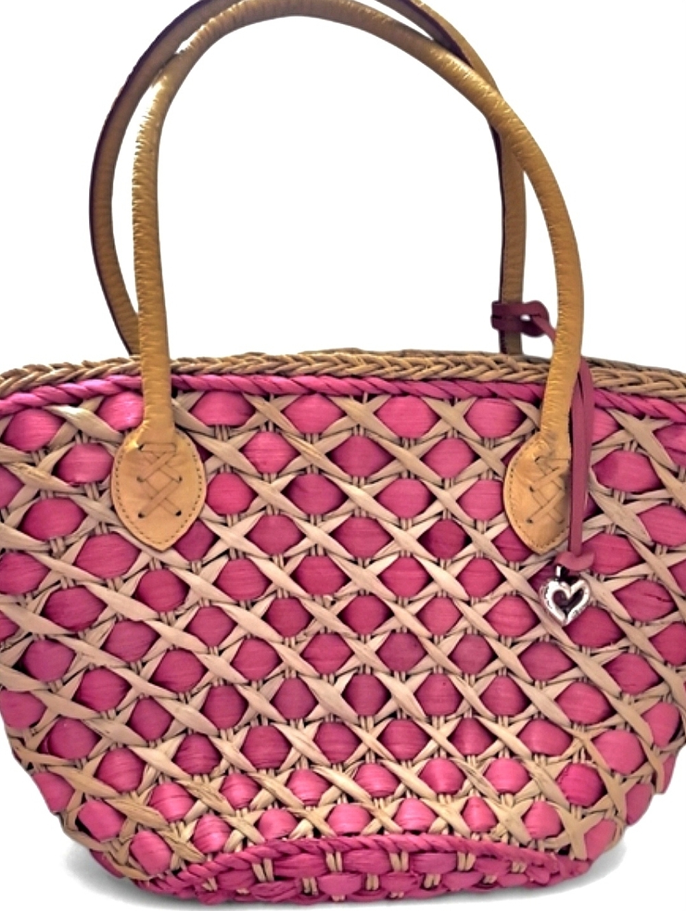 Brighton Raffia Woven Tote Bag Pink/Tan Preloved Beauty🩷 Spring Must Have!